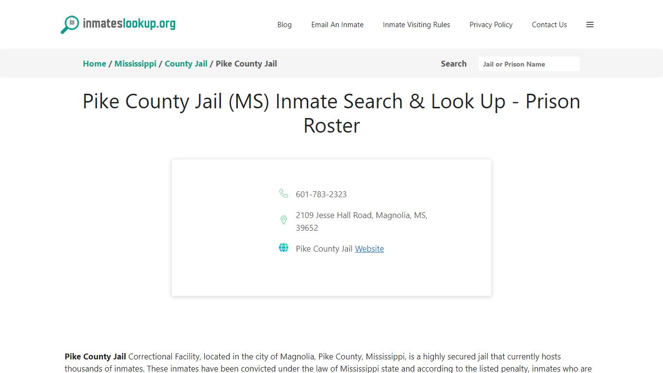 Pike County Jail (MS) Inmate Search & Look Up - Prison Roster