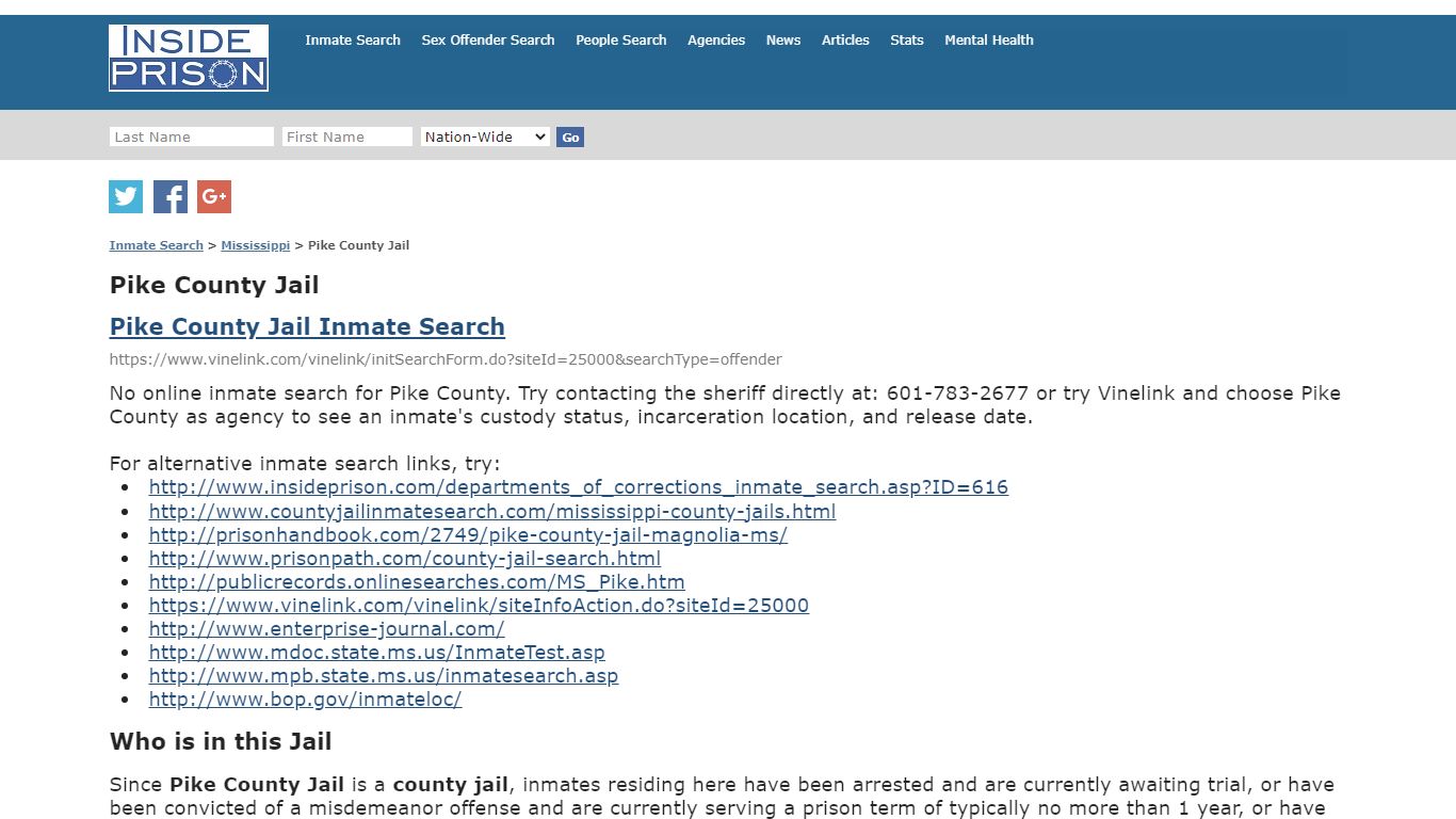Pike County Jail - Mississippi - Inmate Search - Inside Prison
